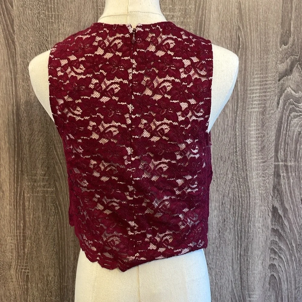 BABATON Aritzia Cute Burgundy Lace Crop Top. Size 2 - Picture 2 of 8
